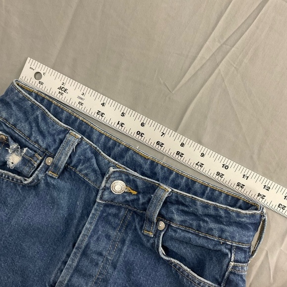 H&M Mini Skirt Womens 2 Distressed Button Fly Blue Denim Raw Hem‎ Retro Grunge - Picture 6 of 12